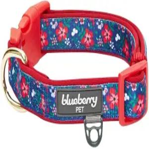 블루베리 펫 부드럽고 편안한 예쁜 포시 스프링 가든 네이비 패딩 조절 가능한 강아지 목걸이 스몰 넥