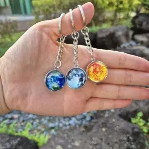 고품질 지구 달 태양 입체 양면 유리 키링 우주 행성 선물 기념품 (WFKEII0)