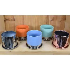 모던레시피 고급 메탈릭 포인트 원형 도자기 화분 16x14cm선물용 감각적인 인테리어 베란다 적인 귀여운