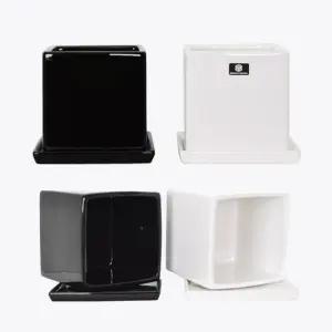 모던레시피 사각 유광 도자기 15cm 화분 받침 세트꽃집 분배 인테리어 정원 원예 베란다 심플한 식물 플라