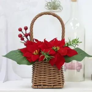 시들지 않는 꽃 크리스마스 포인세티아 바스켓바구니 조화 화분 소품 장식