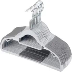 FSUTEG 코트 걸이 플라스틱 옷걸이 50개 팩 공간 절약 미끄럼 방지 11파운드 무게 용량회색