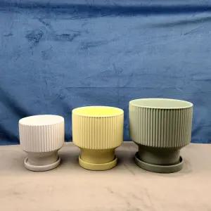 모던 도기 화분 콤포트 엣지 세로줄 21x22cm감성 심플 선물 선물용 예쁜 도자기 인테리어 심플한 깔끔한