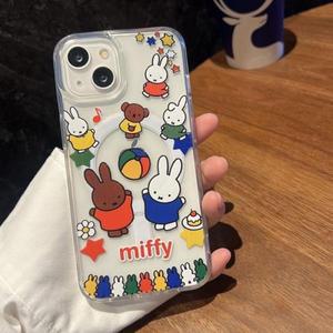 애니메이션 Miffy IPhone 15ProMax 케이스 귀여운 만화 마그네틱 스탠드 14 안티 슬립 게으른 커플 선물