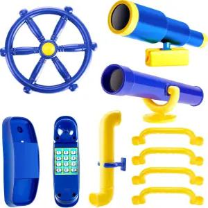 디킨 9종 놀이터 액세서리 스윙 세트 해적 장비 세트에는 플라스틱 휠 망원경 페리스코프 전화기 야외