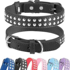 빙펫 BA2006 조절 가능한 강아지 리얼 스플릿 가죽 스터드 펫 도그 칼라 소형 중형 대형견을 위한 내구성