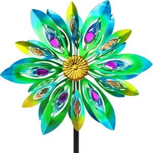 베오스타 53인치 바람 스피너 - 정원 파티오 마당 잔디 장식용 야외 금속 공작 조각품 더블 풍차