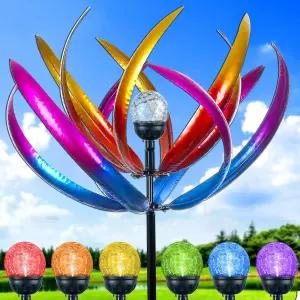 마당과 정원을 위한 바람 스피너 야외 - 조각 및 70인치 마당 정원 뒷마당 잔디 장식을 태양열 멀티 컬러