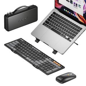 ProtoArc 폴더블 키보드 마우스 콤보, XKM01 케이스업 휴대용 블루투스 키보드 및 노트북 스탠드가 있는 마우스, 이동 중에도 사용할 수 있는 모바일 워크 솔루션, 노트북 PC Windows Mac OS와 호환 가능