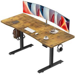 베켄 63 x 28 인치 전동 스탠딩 데스크, 일어설 수 있는 자리, 공부를 위한 업무용 홈 오피스 컴퓨터 테이블, 워킹 패드, 글쓰기 및 게임, 나무 책상, 브라운