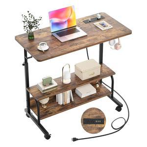 전원 콘센트가 있는 높이 조절 가능한 스탠딩 데스크, 32인치 수동 스탠드업 데스크, 수납 선반이 있는 소형 모바일 롤링 컴퓨터 책상, 홈 오피스용 바퀴가 있는 휴대용 노트북 테이블, 러스틱