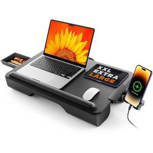 SAIJI 노트북 랩 데스크, 휴대용 침대용 노트북 데스크 - 최대 17인치 노트북 및 맥북, 수납 서랍이 있는 가벼운 랩 트레이 테이블, 쿠션이 있는 랩 데스크, 침대 및 소파용 랩 스탠드