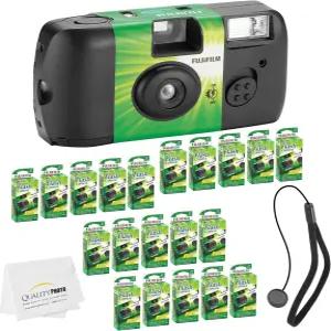 후지필름 퀵스냅 플래시 400 일회용 35mm 카메라 + 핸드 스트랩 고품질 사진 극세사 천 (20팩)