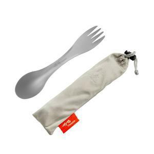 TiTo 티타늄 스포크 3-in-1 스푼, 포크 및 나이프 경량 캠핑 도구, 야외 여행, 하이킹, 배낭 피크닉을 위한 플랫웨어, 천 케이스 포함