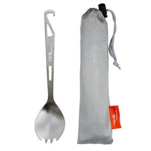 TiTo 티타늄 병따개 스포크 경량 금속 휴대용 재사용 가능한 플랫웨어 스푼 포크, 야외 캠핑, 여행, 하이킹 및 피크닉 저녁 식기용 천 가방(밝은 티타늄) 포함
