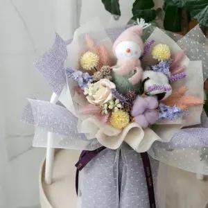 목화 조화 꽃다발 트리오눈사람 45cm 인테리어 꽃 선물 장식 기념일 졸업식 인형