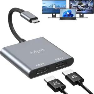 (2 in 1) USB C에서 듀얼 HDMI 어댑터로 2개의 모니터를 지원합니다. (MST는 MacOS에서 지원되지 않습니다.