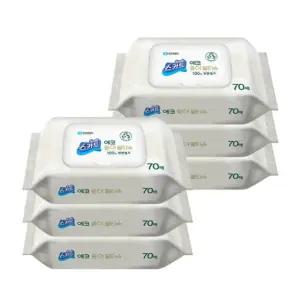 스카트 에코종이 물티슈 캡 70매 6개입 안심물티슈 대용량 42501