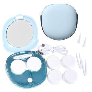 콘택트렌즈 클리너 기계, USB 충전기 미러 핀셋 제거 도구 교체 가능한 일상적인 야외용 케이스 (파란색)