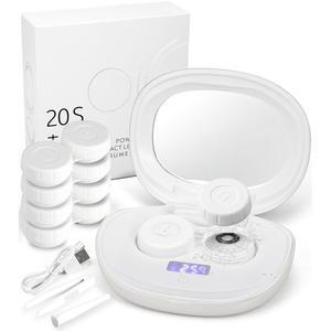 하나의 콘택트렌즈 클리너, USB 충전기가 장착된 클리닝 머신, 타이머 디스플레이 및 소프트 하드 컬러 RGP 렌즈용 5가지 케이스 키트 교체(화이트)