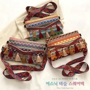 [별별창고] 테슬 스퀘어백 여성 숄더백 에스닉 가방 여자 데일리 백