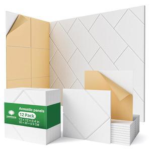 객실용 탑나카 장식 음향 방음벽 패널, 스튜디오, 침실, 홈 오피스, 천장, 페어링, 12인치 x12인치 x0.4인치 흰색 접착식 방음 타일 12팩