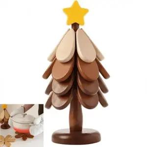 (선택 별-트리코스터)4in 주방이모티콘 별 크리스마스트리 코스터 원목 냄비받침대 집들이선물 고무나무