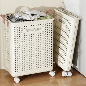 4바퀴 플라스틱 빨래바구니 폴딩 접이식 빨래통 심플빨래바구니 욕실보관함 런드리바스켓