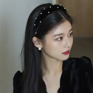 고급 단아한 벨벳 머리띠 헤어밴드 블랙 진주 머리띠 머리띠 벨벳머리띠