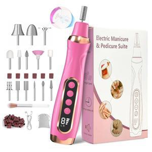 헝유올러 프로페셔널 매니큐어 페디큐어 키트 무선 전기 네일 파일 세트 두꺼운 발톱 큐티클 손 발 관리 드릴 도구(로즈)를 위한 6단