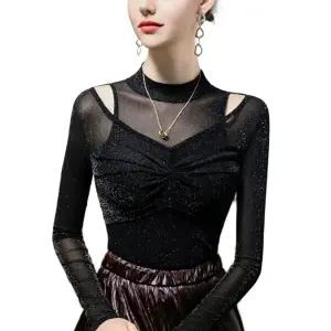 블라우스 탑 의상 예쁜 반팔 시스루 상의 블랙 S