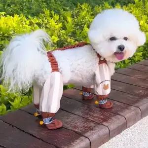 강아지일체형신발 강아지장화 애견신발 컬러블록 로미 방수