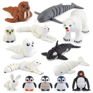 비욘미 14PCS 3D 프린팅 북극 동물 피규어 장난감, 북극곰 여우 펭귄 오르카 케이크 토핑이 있는 사실적인 극동물 관절 목욕 장난감 용 크리스마스 생일 선물