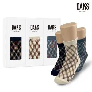 닥스양말 숙녀3족 선물세트 면중목 얇은사선체크 26403