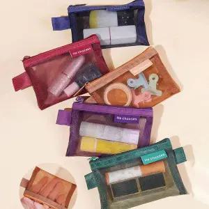 망사파우치 메쉬 미니 스퀘어 보관 가방 휴대용 돈 이어폰 데이터 케이블 충전기 ID 신용 카드 홀더 지퍼