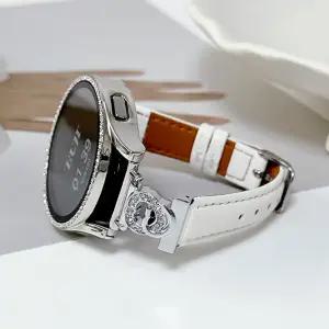 갤럭시워치4/5/6/7/8 호환 하트 큐빅 레더 가죽 밴드 20mm 스트랩 여자시계줄