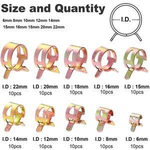 10개 스프링 호스 클램프 밴드 연료 실리콘 파이프 재사용 가능 옵션 5mm-22mm