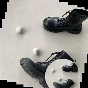 편한부츠 여성 워커 부츠 미들굽 캐주얼 힙한 경량 통굽 미들