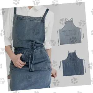 데님 앞치마 카페 공방 유치원 어린이집 캐주얼 워싱 포켓 허리끈 조절 작업복 앞치마