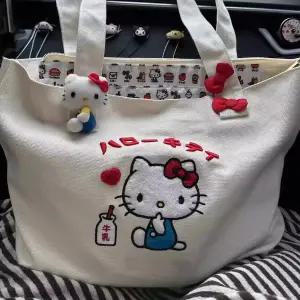 헬로 키티 자수 캔버스 숄더백 대용량 핸드백 쇼핑백 토트백 에코백 데일리 캐주얼