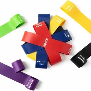 운동용 프리미엄 저항 밴드 세트 6팩 멀티 컬러 라텍스 그린 블루 옐로우 레드 블랙 퍼플 운동 트레이닝용