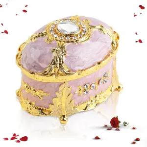 럭신트라 빈티지 퍼플 타원형 주얼리 박스 메탈 스몰 장신구 귀걸이 반지 목걸이 및 팔찌용 휴대용 미니