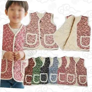 아동 누빔조끼 꽃무늬 패딩조끼 방한복 겨울외투 보온조끼 복 아기옷 민소매 두툼한 따뜻한