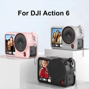 DJI 오즈모 액션 6 스포츠 카메라용 실리콘 케이스 바디 커버 렌즈 캡 고무 분실 방지 랜야드 보호 액세서