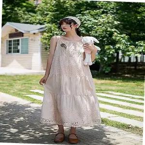끈나시 원피스 레이어드 롱 레이스 이너 여름 스커트 면 나시