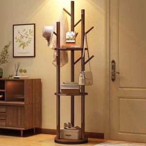 원목옷걸이 현관 스탠드형 멀티 간이 침실 행거대 단단 수납