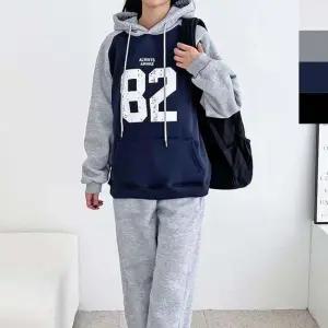 여자기모트레이닝복 여자 오버핏 숫자 기모 트레이닝 세트 1P 바지 티셔츠