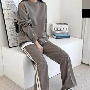 여자 오버핏 사선 커플 맨투맨 팬츠 세트 1P 커플룩 여자트레이닝복세트