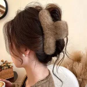 고급 밍크 퍼 집게핀 페이크퍼 털 올림머리 헤어핀 겨울 헤어집게 왕 숱많은 뽀글이 반머리