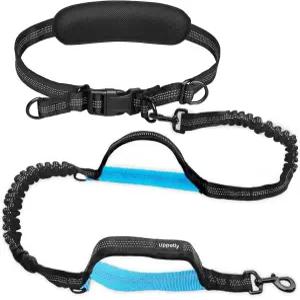 조절 가능한 허리 벨트가 있는 Uppettly 핸즈 프리 개 러닝 목줄 소형 및 중형견을 위한 듀얼 핸들 신축성